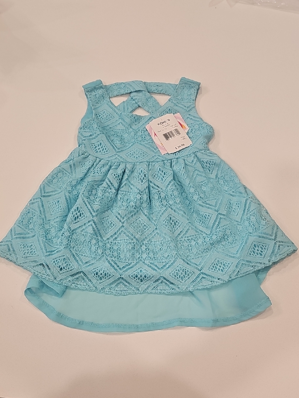 Lace Overlay Sleeveless Dress - Turquoise